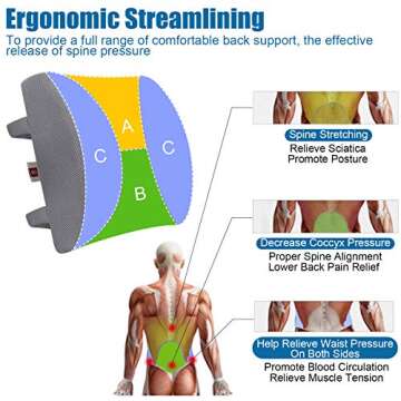 LOVEHOME Lumbar Pillow for Chair and Car, Back Support for Office, Memory Foam Cushion with Mesh Cover - Gray