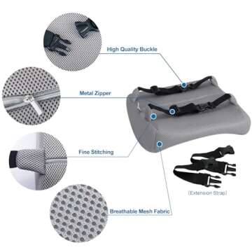 LOVEHOME Lumbar Pillow for Chair and Car, Back Support for Office, Memory Foam Cushion with Mesh Cover - Gray