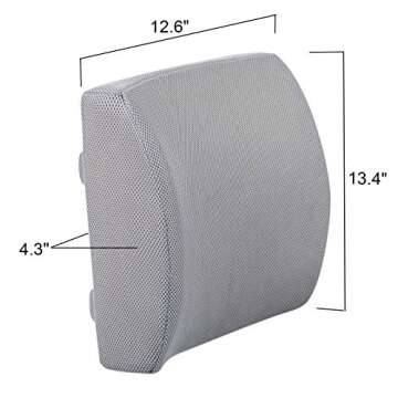 LOVEHOME Lumbar Pillow for Chair and Car, Back Support for Office, Memory Foam Cushion with Mesh Cover - Gray