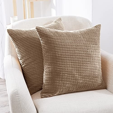 Deconovo Soft Corduroy 18x18 Pillow Covers Set of 2 Taupe