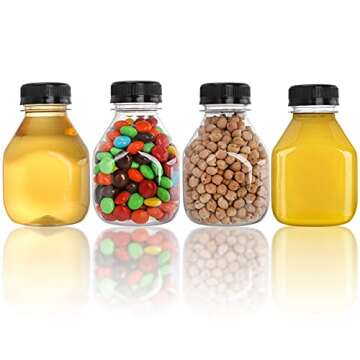 DEAYOU 24 Pack Plastic Juice Bottles, 8 OZ Empty Clear Beverage Bottles with Caps, Small Reusable Drink Container with Black Tamper Evident Lid for Take Out, Milk, Smoothie, Juicing, Cold Drinks