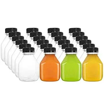 DEAYOU 24 Pack Plastic Juice Bottles, 8 OZ Empty Clear Beverage Bottles with Caps, Small Reusable Drink Container with Black Tamper Evident Lid for Take Out, Milk, Smoothie, Juicing, Cold Drinks
