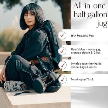 H2O Capsule 2.2L Half Gallon Water Bottle with Storage Sleeve and Removable Straw – BPA Free Large Reusable Drink Container with Handle - Big Sports Jug, 2.2 Liter (74 Ounce), Jet Black