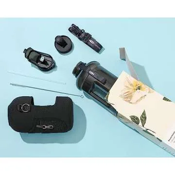 H2O Capsule 2.2L Half Gallon Water Bottle with Storage Sleeve and Removable Straw – BPA Free Large Reusable Drink Container with Handle - Big Sports Jug, 2.2 Liter (74 Ounce), Jet Black