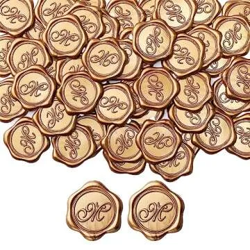 Yoption Initial Alphabet M Adhesive Wax Seal Stickers, 50 Pack Letter Wax Seal Stickers Envelope Sea...