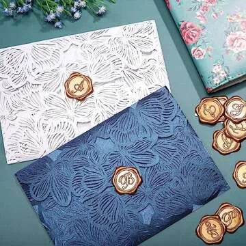 Yoption Initial Alphabet M Adhesive Wax Seal Stickers, 50 Pack Letter Wax Seal Stickers Envelope Seal Stickers Envelope Seals Self Adhesive Gold Stickers for Wedding Party Birthday Christmas (M)