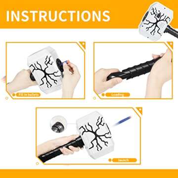 Coophit Thors Dart-Blasting Hammer Toy Gun for Nerf Guns Bullets with Lights -Toys for 5 6 7 8 9+ Year Old Boys,Kids Roleplay Toy Thunder Mjolnir with 30 Darts