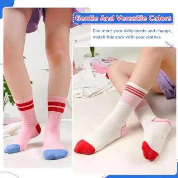 Athletic Girls Cotton Socks for Ages 5-8 - 6 Pairs