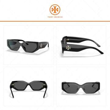 Tory Burch TY9070U 179187 55MM Black/Grey Solid Rectangular Sunglasses for Women + BUNDLE With Designer iWear Eyewear Kit