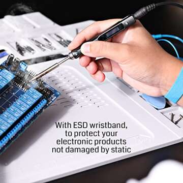 SainSmart 20 x 14 Inch Large Silicone Soldering Mat, 932°F Heat Resistant ESD Safe Mat with Wrist Strap, Anti-Static Magnetic Mat for Soldering, PCB Board, Phone, and Electronic Repair, Grey