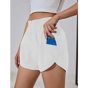 Blooming Jelly Womens High Waisted Running Shorts Athletic Workout Shorts Quick Dry Pants with Zipper Pocket (Small,White)