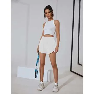 Blooming Jelly Womens High Waisted Running Shorts Athletic Workout Shorts Quick Dry Pants with Zipper Pocket (Small,White)