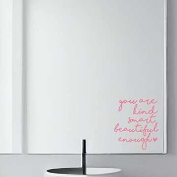 2x Mirror Decal Vinyl, Car Mirror Decal, Mirror Sticker, Positive Affirmation Decal, Affirmation Stickers for Mirror, for Kids, for Teens, Bathroom Decal, Affirmation Stickers, Set of 2 (Pink)