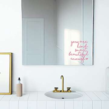 2x Mirror Decal Vinyl, Car Mirror Decal, Mirror Sticker, Positive Affirmation Decal, Affirmation Stickers for Mirror, for Kids, for Teens, Bathroom Decal, Affirmation Stickers, Set of 2 (Pink)