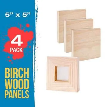 U.S. Art Supply 5" x 5" Unfinished Cradled Wood Panels for Painting, Gallery 1-1/2" Deep (4 Pack) - ...