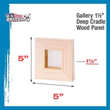 U.S. Art Supply 5" x 5" Unfinished Cradled Wood Panels for Painting, Gallery 1-1/2" Deep (4 Pack) - Artist Depth Wooden Wall Canvases - Mixed-Media Craft, Acrylic, Oil, Encaustic, Paint Pouring