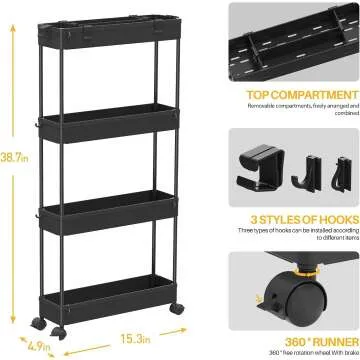 SPACELEAD Slim 4 Tier Rolling Storage Cart