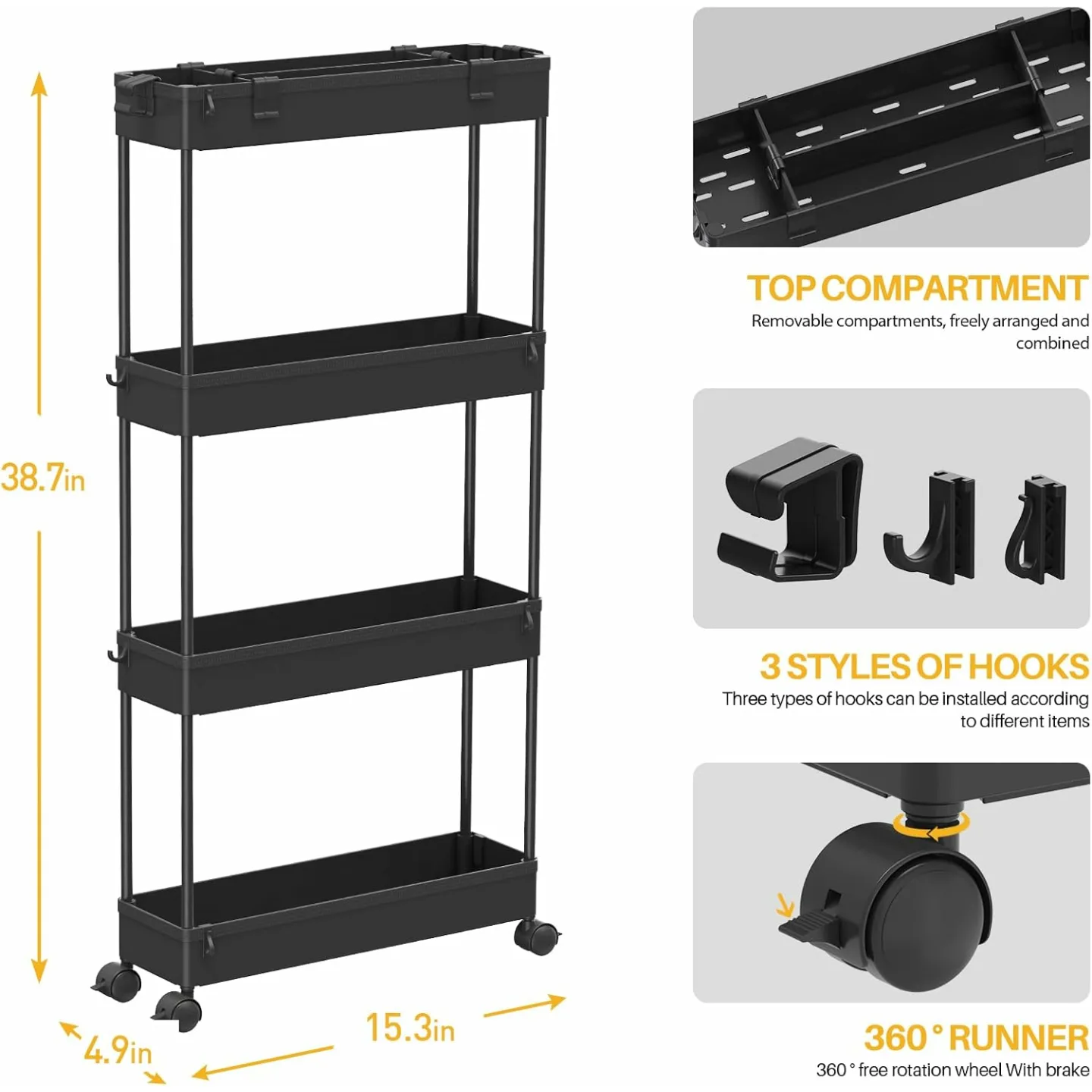 SPACELEAD Slim 4 Tier Rolling Storage Cart