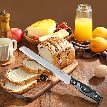 Little Cook Bread Knife with Cover, 10 inch serrated bread knife for homemade bread, German Stainless Steel brisket knife, Bread Cutter Ideal for Slicing Homemade Bread, Bagels, Cake