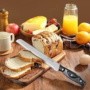 Little Cook Bread Knife with Cover, 10 inch serrated bread knife for homemade bread, German Stainless Steel brisket knife, Bread Cutter Ideal for Slicing Homemade Bread, Bagels, Cake