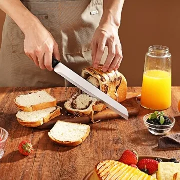 Little Cook Bread Knife with Cover, 10 inch serrated bread knife for homemade bread, German Stainless Steel brisket knife, Bread Cutter Ideal for Slicing Homemade Bread, Bagels, Cake