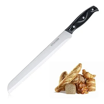 Little Cook Bread Knife with Cover, 10 inch serrated bread knife for homemade bread, German Stainless Steel brisket knife, Bread Cutter Ideal for Slicing Homemade Bread, Bagels, Cake