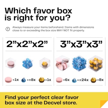 Decvel 3x3x3 Clear Favor Boxes for Parties and Weddings