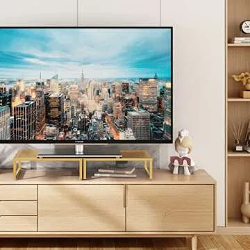 2 Pack- Simple Trending Monitor Stand Riser, Metal Desk Organizer Stand with Anti-Slip Suction Cup for Laptop, Computer, iMac, Printer, Golden Yellow