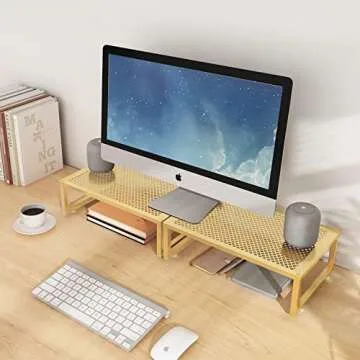 2 Pack- Simple Trending Monitor Stand Riser, Metal Desk Organizer Stand with Anti-Slip Suction Cup for Laptop, Computer, iMac, Printer, Golden Yellow