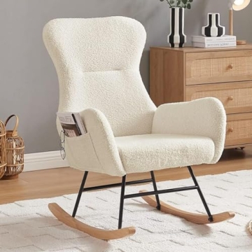 Hansones Teddy Velvet Rocking Chair - Modern Nursery Glider with Ergonomic Support