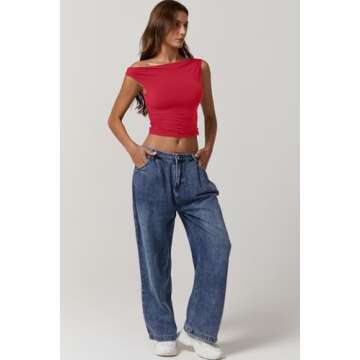 QINSEN Casual Women's Sleeveless Top Fashion One Shoulder Camisole Tank Shirt for Summer Red S