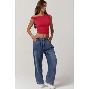 QINSEN Casual Women's Sleeveless Top Fashion One Shoulder Camisole Tank Shirt for Summer Red S