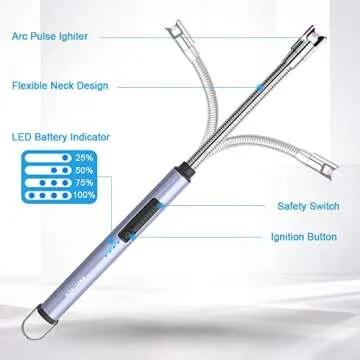 ARECTECH Candle Electric Lighter Rechargeable USB Arc Lighter Windproof Plasma for Candle Cooking BBQs Fireworks Birthday Gift Blue