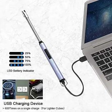 ARECTECH Candle Electric Lighter Rechargeable USB Arc Lighter Windproof Plasma for Candle Cooking BBQs Fireworks Birthday Gift Blue