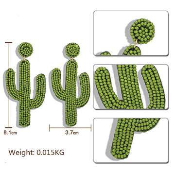 H&Z Statement Beaded Drop Earrings for Women - Fashion Cute Cactus Dangle Earrings for Mother Friend...