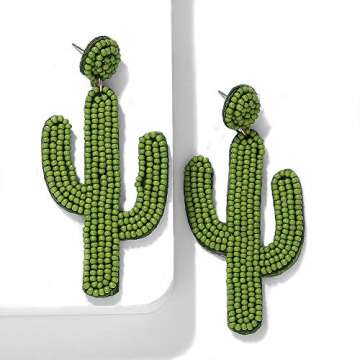 H&Z Statement Beaded Drop Earrings for Women - Fashion Cute Cactus Dangle Earrings for Mother Friends Lover Gift Jewelry
