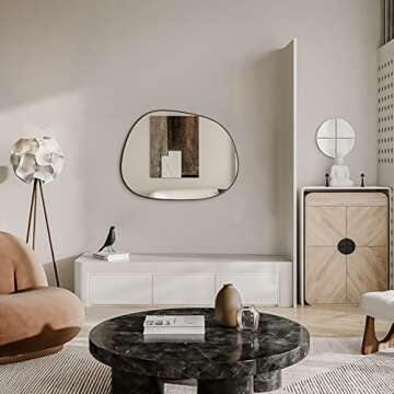 Asymmetrical Wall Mirror for Decor 27"*35", Modern Black Framed Wall Mirror for Living Room Bathroom Bedroom Entryway ELE-STOU-0063HEI