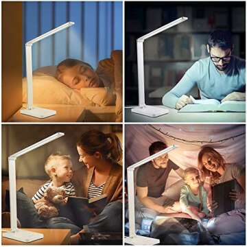 NUOVA GERMANY LED Desk Lamp Eye Protection, Foldable Touch Control Lamp for Kids Room, Office, with USB Charging Port, Dimmable, 5 Lighting White Modes 2800K-6500K (White)