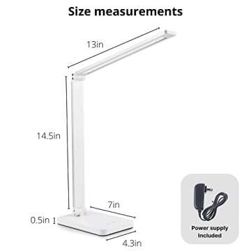 NUOVA GERMANY LED Desk Lamp Eye Protection, Foldable Touch Control Lamp for Kids Room, Office, with USB Charging Port, Dimmable, 5 Lighting White Modes 2800K-6500K (White)