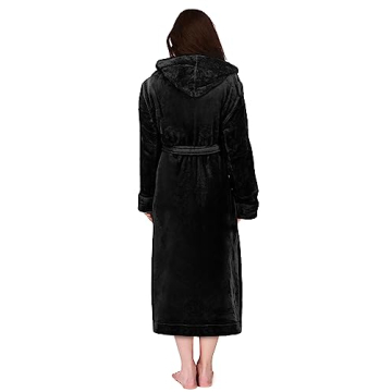 NY Threads Women's Fleece Hooded Bathrobe Plush Long Spa Robe, Large, Black
