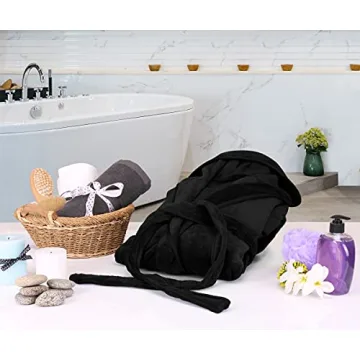 NY Threads Women's Fleece Hooded Bathrobe Plush Long Spa Robe, Large, Black
