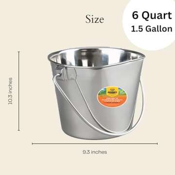 Advance PET Products 6 Quart Heavy Duty Stainless Steel Flat Side Bucket | Durable Food & Water Pail for Dogs, Cats, Kennels, Cages and Critter Crates | Multi-Purpose Bucket