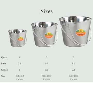 Advance PET Products 6 Quart Heavy Duty Stainless Steel Flat Side Bucket | Durable Food & Water Pail for Dogs, Cats, Kennels, Cages and Critter Crates | Multi-Purpose Bucket