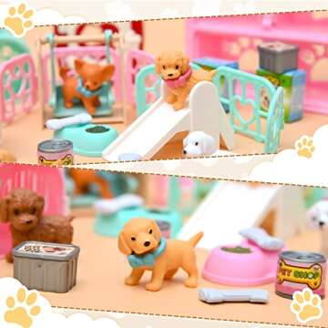 Lorfancy 35 Pcs Pretend Play for Toddlers Kids Dog Toys Playset Girls Pet Dog Figures Realistic Dog ...