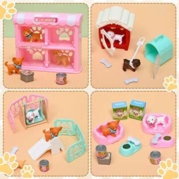 Lorfancy 35 Pcs Pretend Play for Toddlers Kids Dog Toys Playset Girls Pet Dog Figures Realistic Dog Care Role Play Educational Toys Birthday Gift for 4 5 6 7 8 Year Old