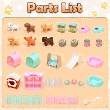 Lorfancy 35 Pcs Pretend Play for Toddlers Kids Dog Toys Playset Girls Pet Dog Figures Realistic Dog Care Role Play Educational Toys Birthday Gift for 4 5 6 7 8 Year Old