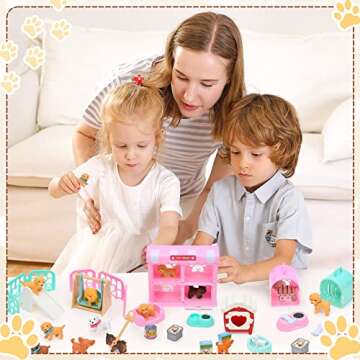 Lorfancy 35 Pcs Pretend Play for Toddlers Kids Dog Toys Playset Girls Pet Dog Figures Realistic Dog Care Role Play Educational Toys Birthday Gift for 4 5 6 7 8 Year Old