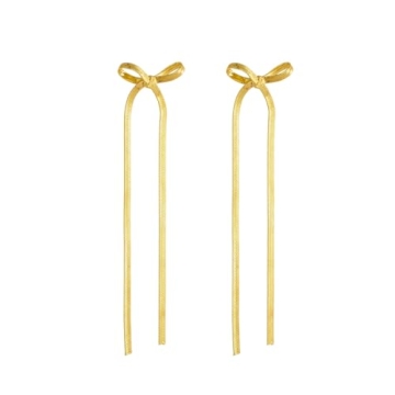 Gold Silver Bow Earrings for Women Snake Chain Bow Earrings Ribbon Earrings Long Tassel Bow Earrings...