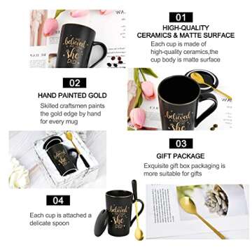 Maustic She Believed She Could So She Did Mug, Graduation Gifts for Her, Coffee Mugs for Women, Congratulations Inspirational Motivational Gifts for Women, Congrats Gifts, 14 Oz Black with Gift Box