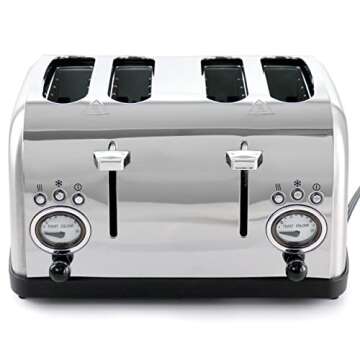 MegaChef 4 Slice Wide Slot Toaster with Variable Browning Control in Silver
